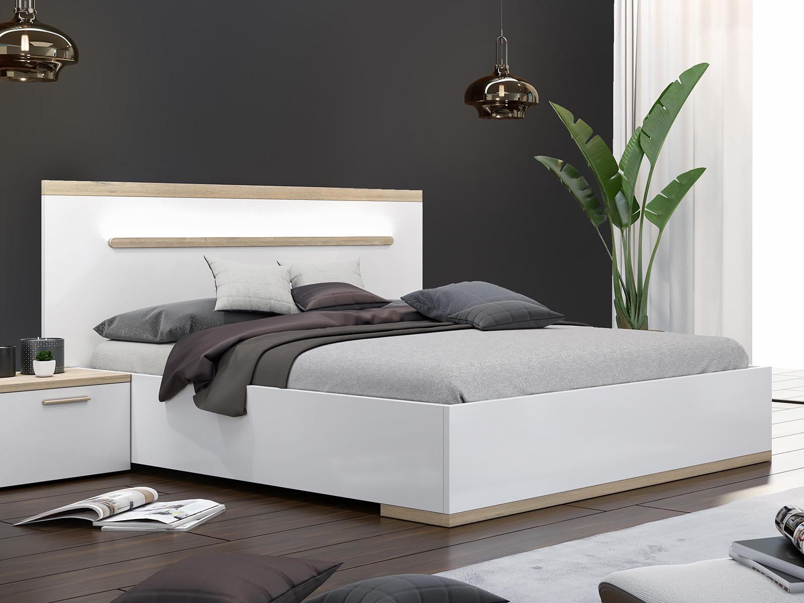 Bed MIAMOR 160x200 cm hoogglans wit