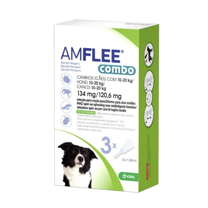 Amflee Combo 134mg spot-on hond M (10 - 20 kil) 3 pip.