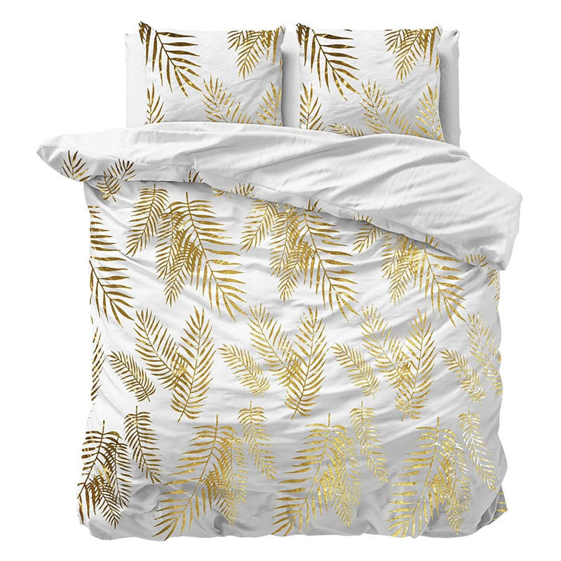 Dekbedovertrek Glamour Leaves - Lits-Jumeaux (240x220 cm) - Wit & Goud Microvezel - Dessin: Patroon, Luxe - Sleeptime - Dekbed-Discounter.nl