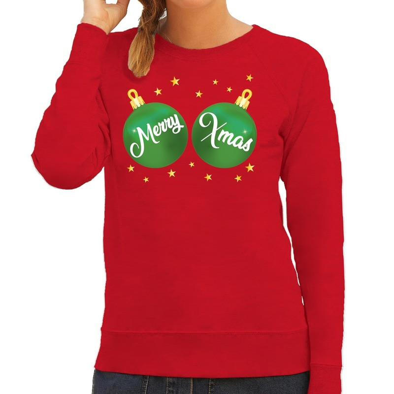 Foute kersttrui / sweater rood met Merry Xmas voor dames