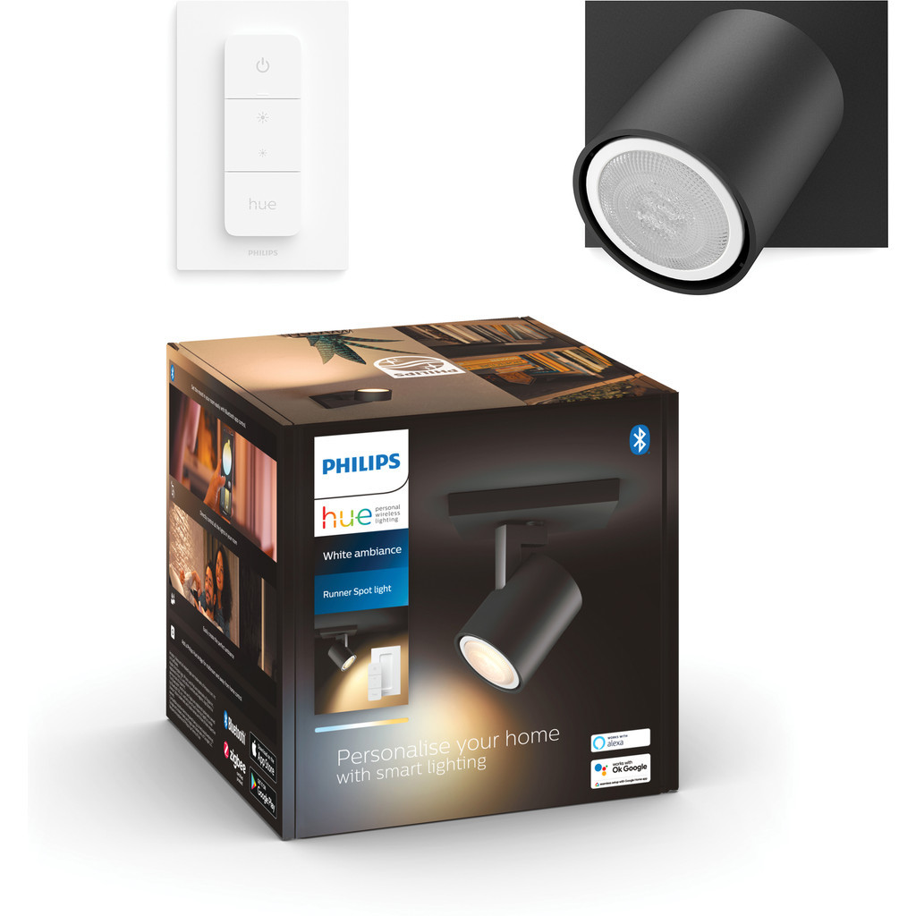 Philips Hue Runner 1-Spot opbouwspot White Ambiance Zwart + dimmer