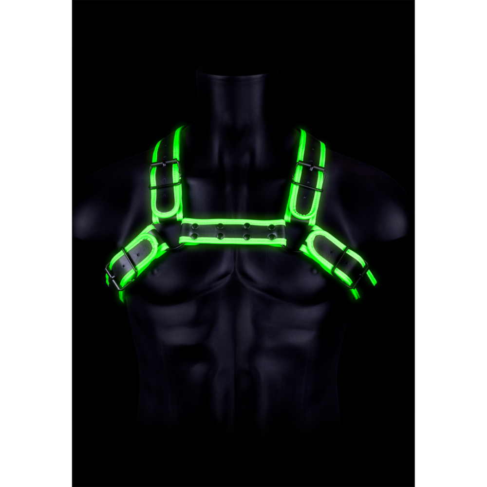 Ouch! by Shots Bulldog Harness with Buckle - Glow in the Dark - S/M