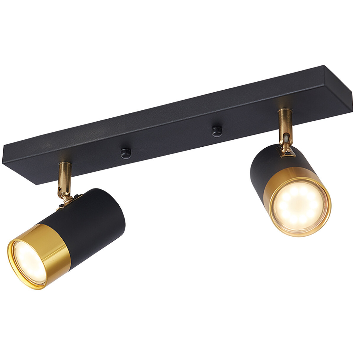 LED Plafondspot - Brinton Tronta - GU10 Fitting - 2-lichts - Kantelbaar - Rond/Rechthoek - Zwart/Goud