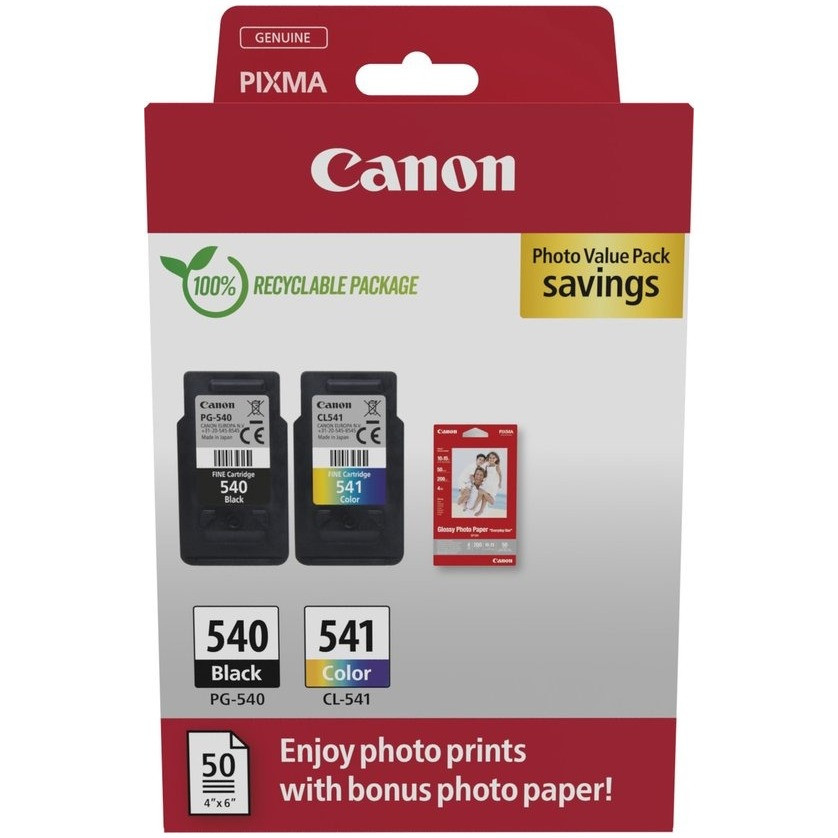 Canon PG-540 + CL-541 Cartridges + GP-501 Fotopapier Inkt