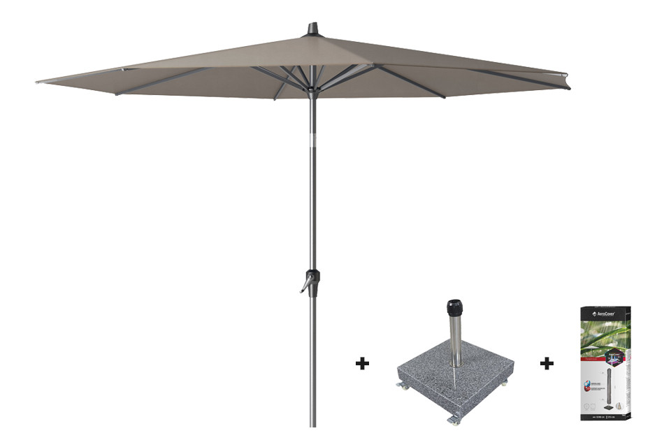 Platinum Riva stokparasol 3 m. rond - Premium - Havanna Taupe met voet en hoes