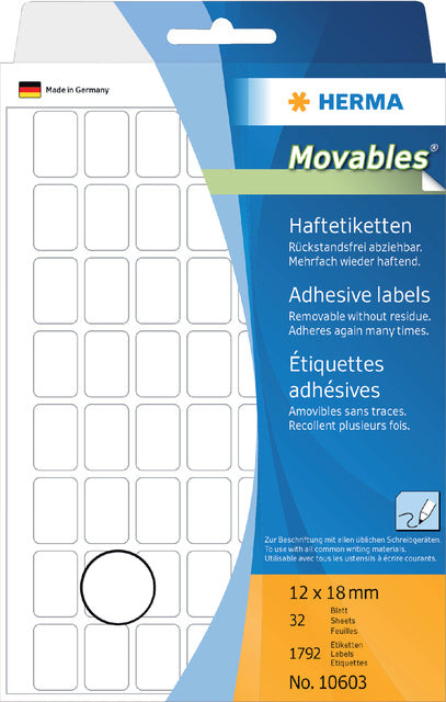 Etiket HERMA 10603 12x18mm verwijderbaar 1792stuks