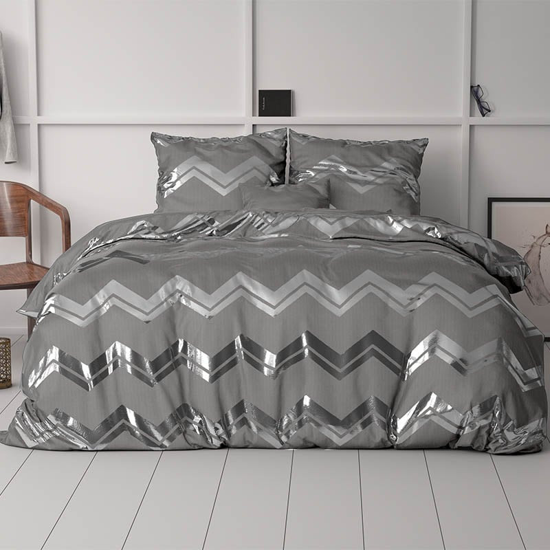 Dekbedovertrek Glamour Wave - Lits-Jumeaux (240x220 cm) - Grijs & Zilver Microvezel - Dessin: Patroon, Luxe - Sleeptime - Dekbed-Discounter.nl