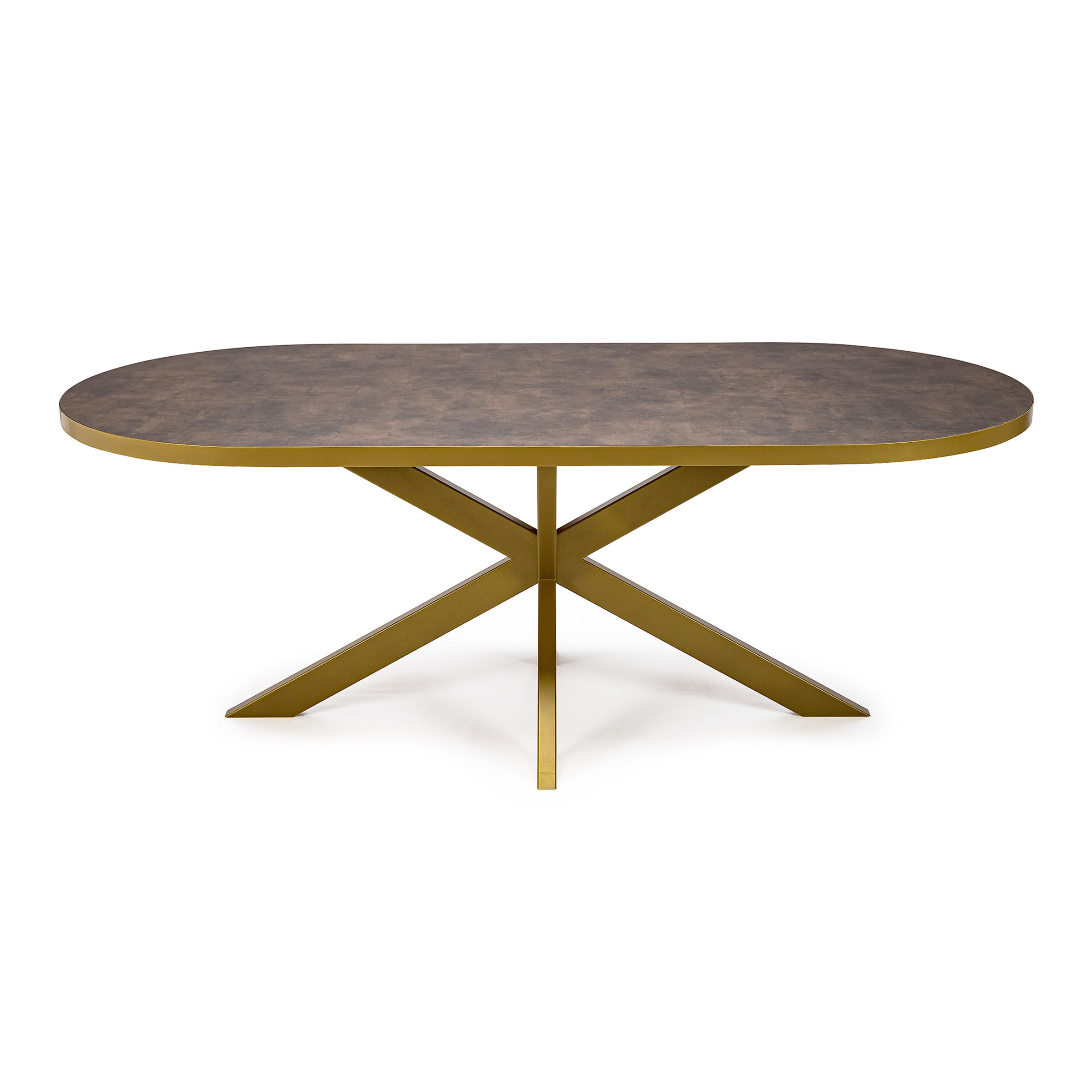 Stalux Plat ovale eettafel Noud - goud / lederlook bruin - Ovaal