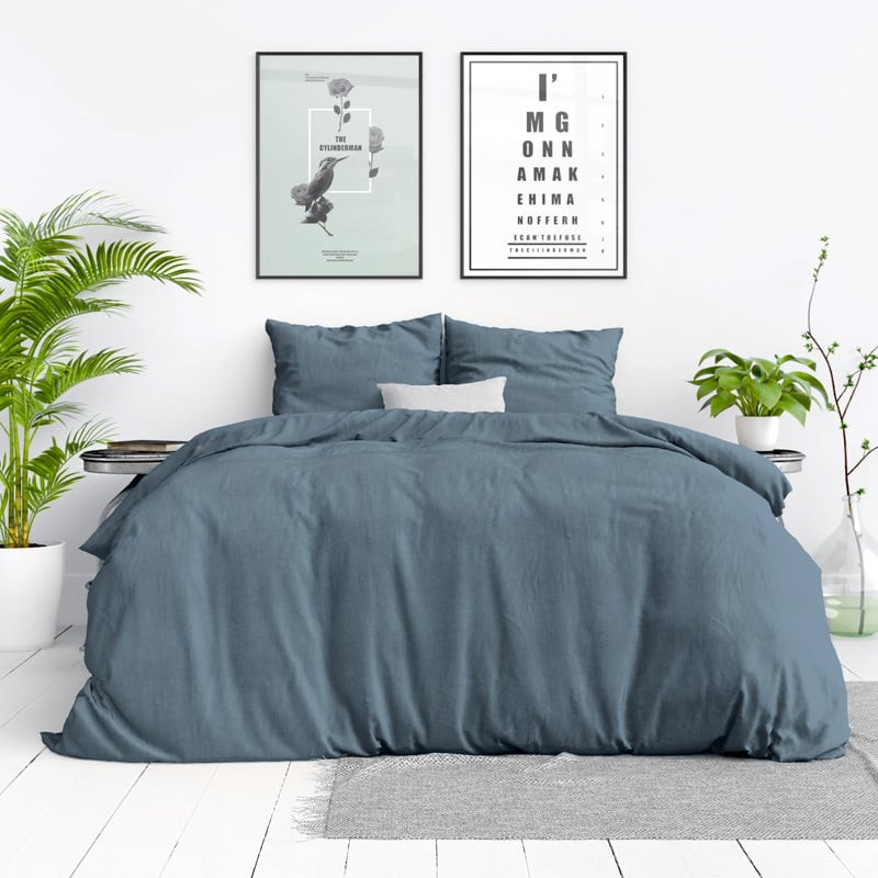 Dekbedovertrek Stone Washed - Eenpersoons (140x200 cm) - Blauw Katoen - Dessin: Effen - DreamHouse Bedding - Dekbed-Discounter.nl