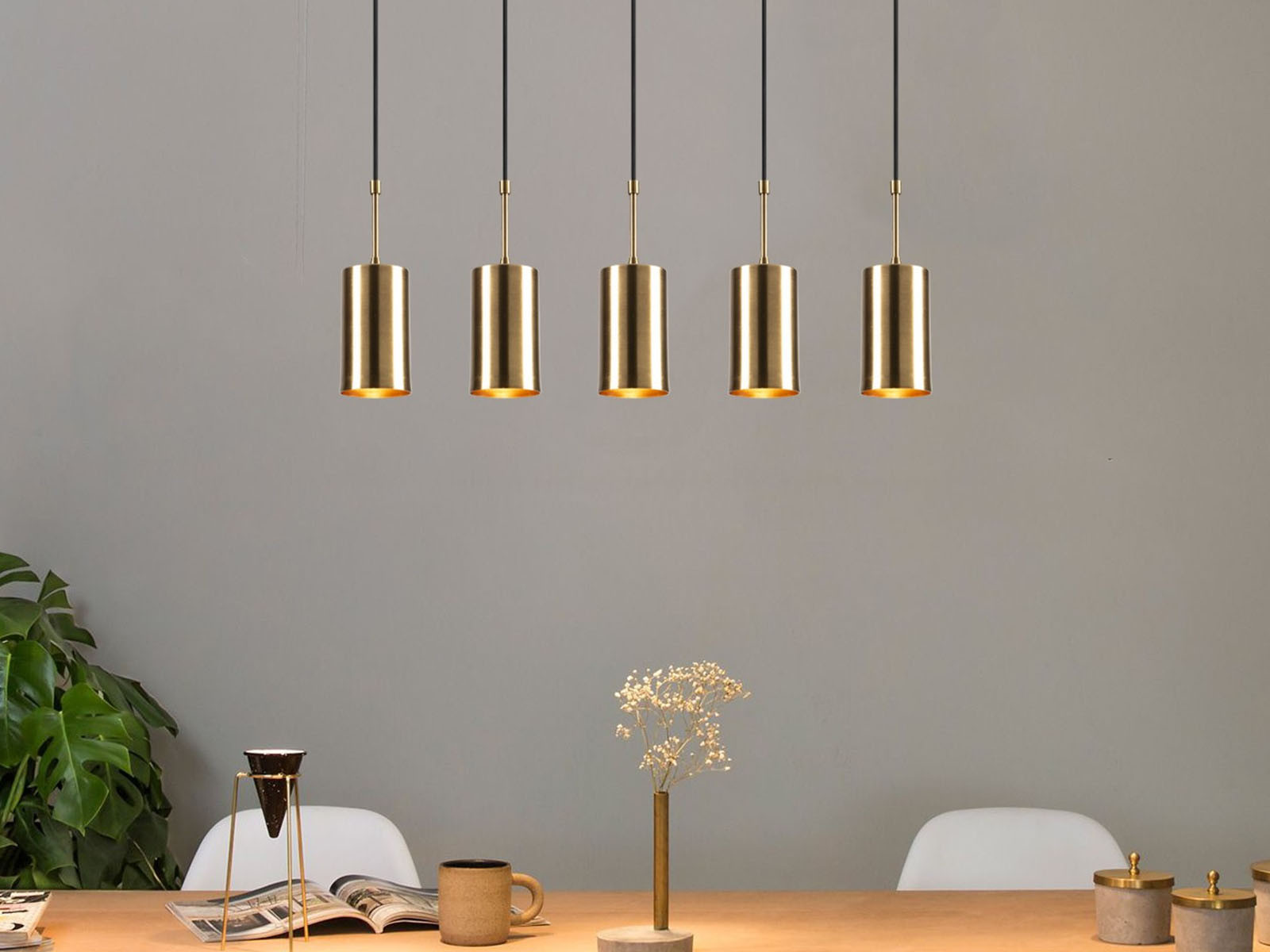 Hanglamp NOLASCO 5 lampen zwart/goud