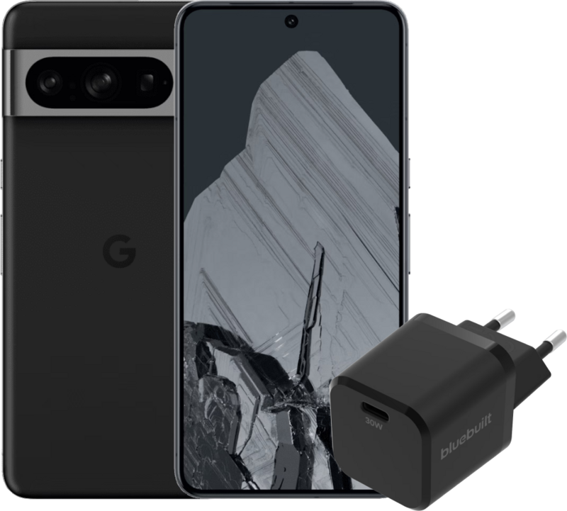 Google Pixel 8 Pro 128GB Zwart 5G + BlueBuilt Oplader met Usb C Poort 30W Zwart