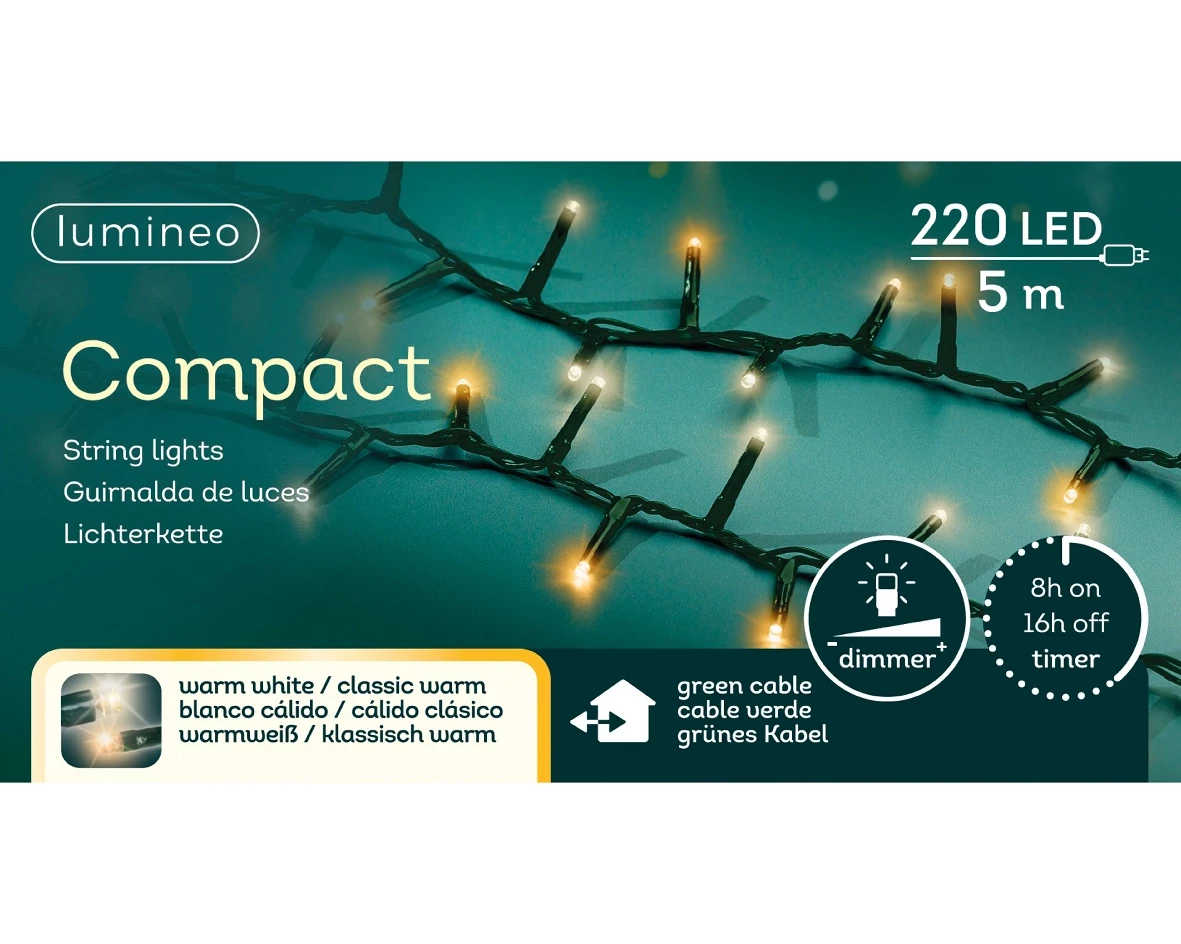 Lumineo Compact ricelights 220LED 5m Warm wit en klassiek warm