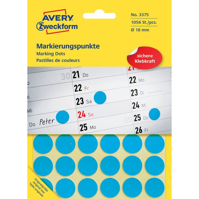 Avery Zweckform 3375 ronde etiketten, diameter 18 mm, 1.056 etiketten, blauw