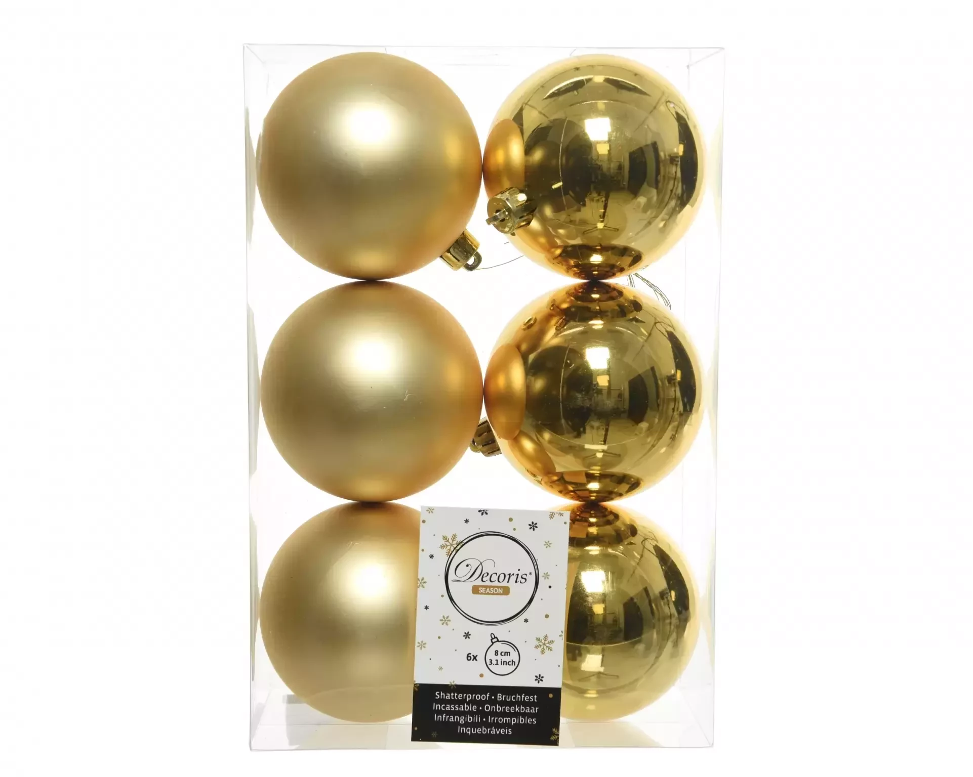 Decoris kerstballen plastic set goud 8cm 6st