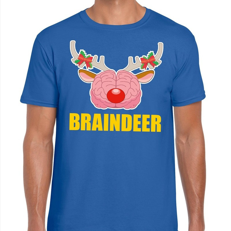 Foute Kerst t-shirt braindeer blauw voor heren