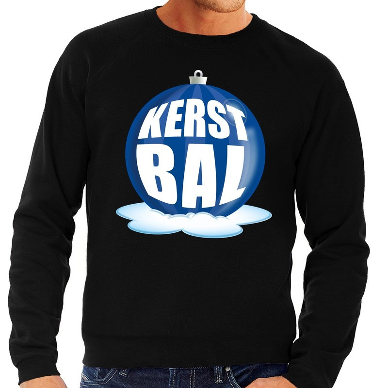 Foute kersttrui kerstbal blauw op zwarte sweater voor heren