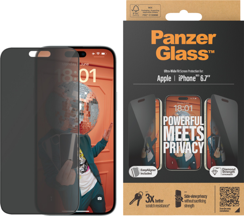 PanzerGlass Ultra-Wide Fit Apple iPhone 15 Plus Privacy Screenprotector Glas