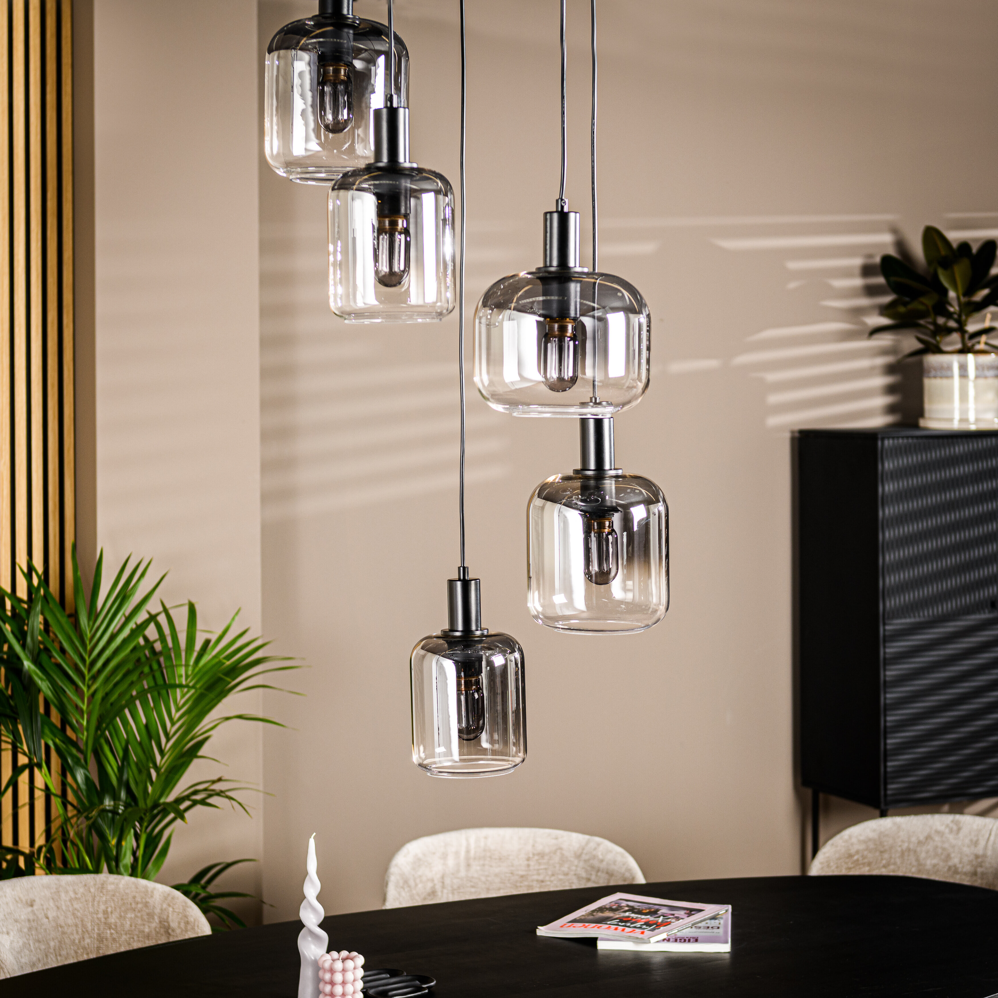 BASE Hanglamp 'Jesalyn' 5-lamps, kleur Smoke