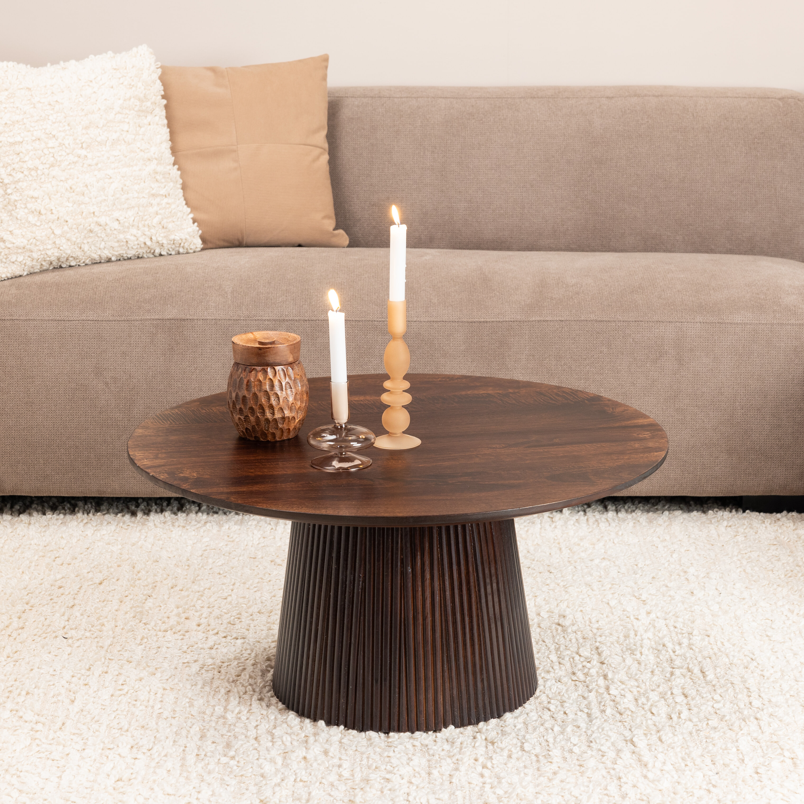 Livingfurn Ronde Salontafel Salvator Mangohout, 80cm - Walnoot