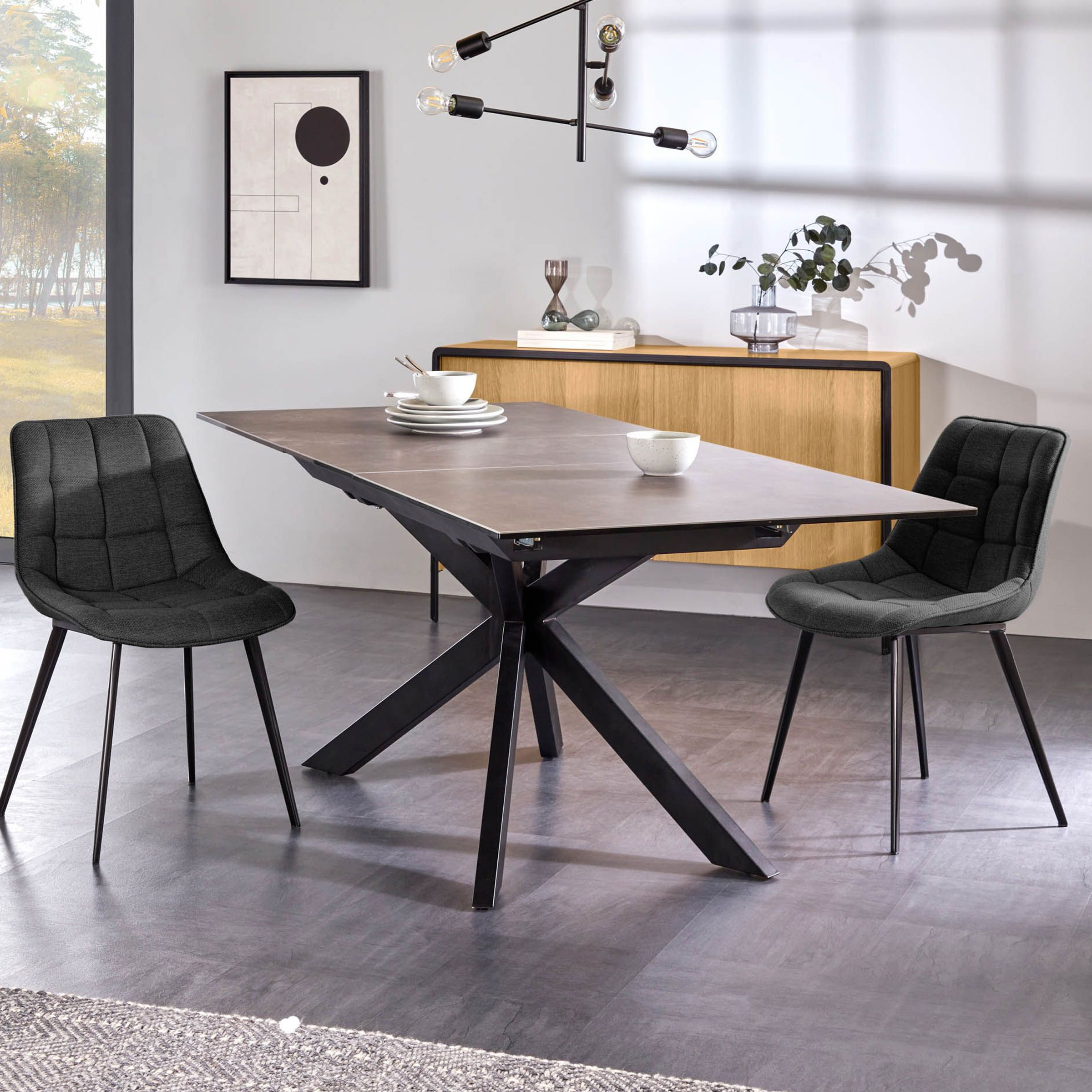 Kave Home Uitschuifbare Eettafel Atminda Keramiek, 160-210 x 90cm, - zwart