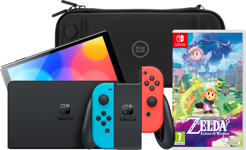 Nintendo Switch OLED Blauw/Rood + Zelda: Echoes of Wisdom + BlueBuilt Beschermhoes