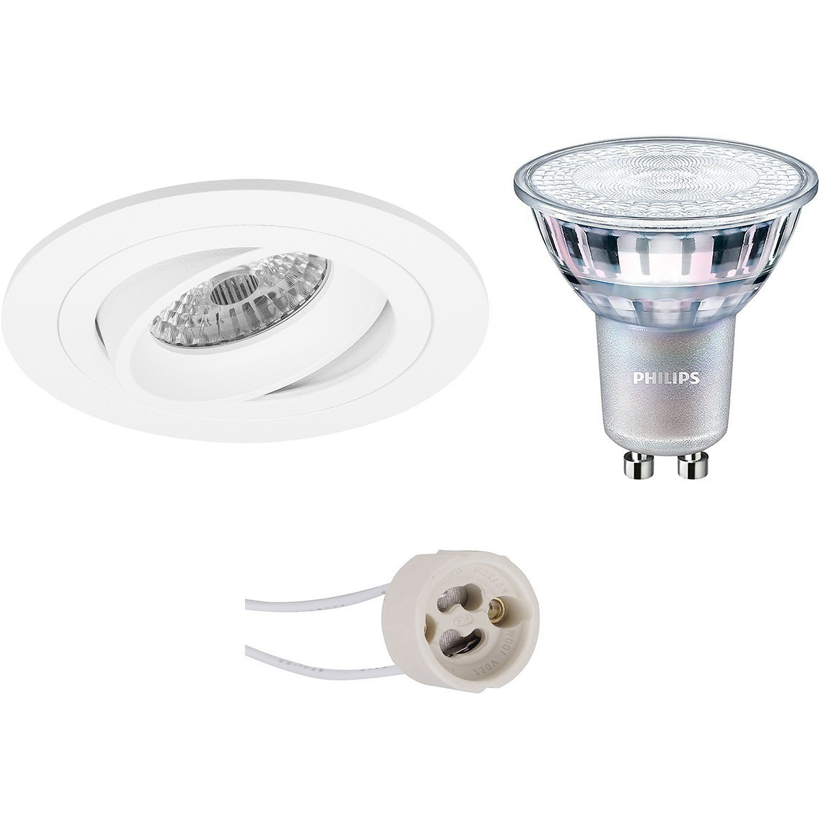 LED Spot Set - Pragmi Alpin Pro - GU10 Fitting - Inbouw Rond - Mat Wit - Kantelbaar Ø92mm - Philips - MASTER 927 36D VLE - 4.9W - Warm Wit 2200K-2700K - DimTone Dimbaar