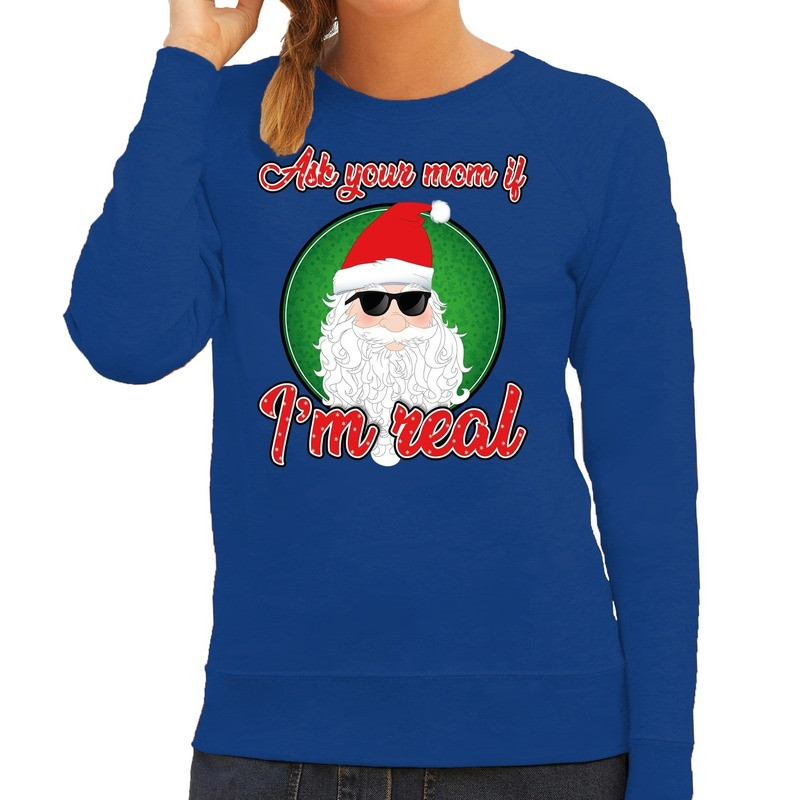 Foute Kersttrui Ask your mom blauw voor dames