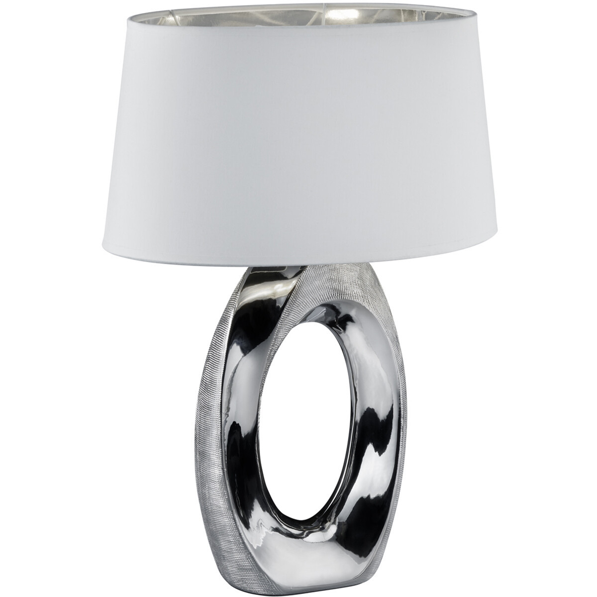 LED Tafellamp - Tafelverlichting - Trion Tibos - E27 Fitting - Rond - Mat Zilver - Keramiek