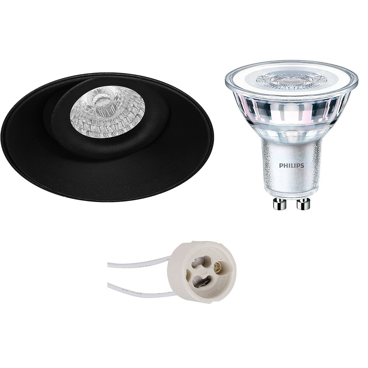 LED Spot Set - Pragmi Nivas Pro - GU10 Fitting - Inbouw Rond - Mat Zwart - Trimless - Kantelbaar - Ø150mm - Philips - CorePro 840 36D - 5W - Natuurlijk Wit 4000K - Dimbaar