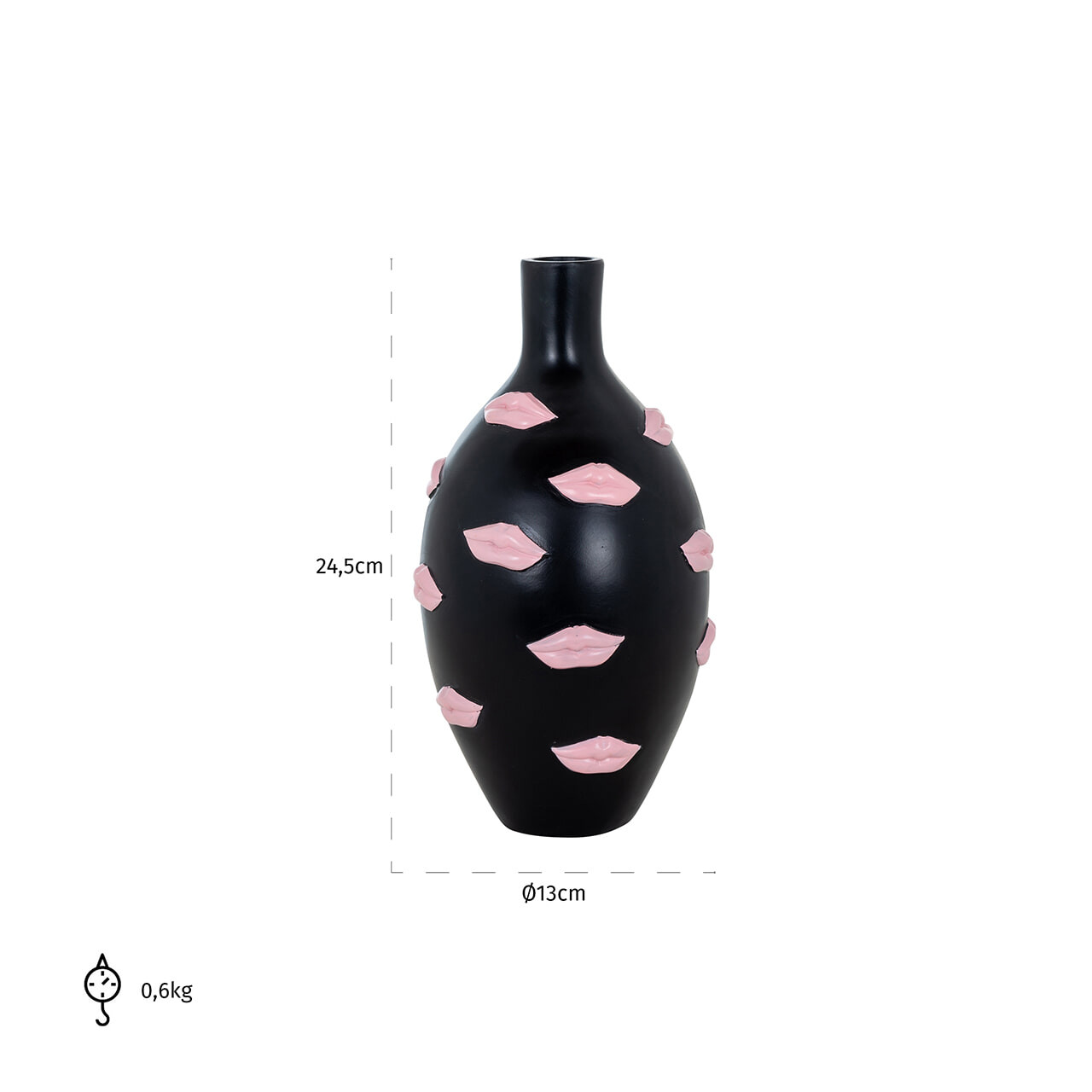 Richmond Vaas 'Kisses' 25cm, kleur Zwart/Roze