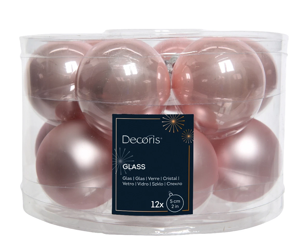 Decoris kerstballen Glas 12st poederroze 5cm