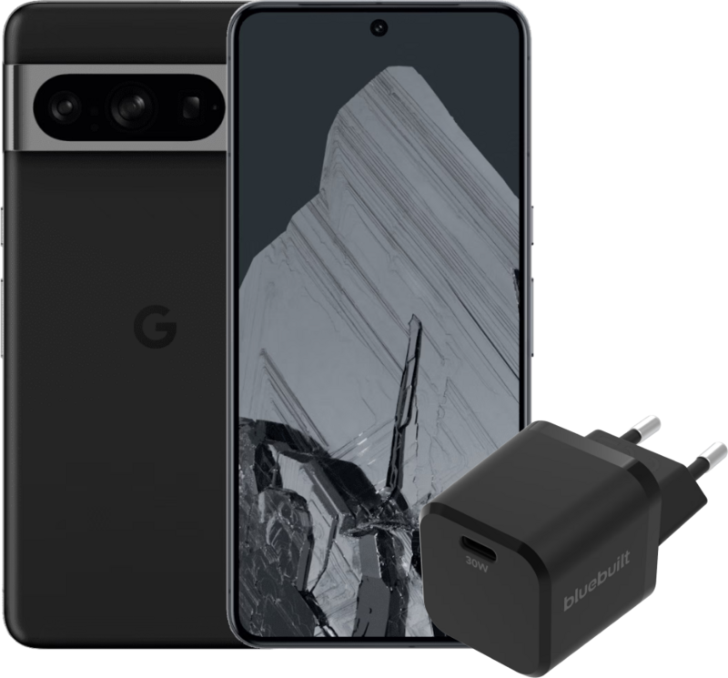 Google Pixel 8 Pro 256GB Zwart 5G + BlueBuilt Oplader met Usb C Poort 30W Zwart