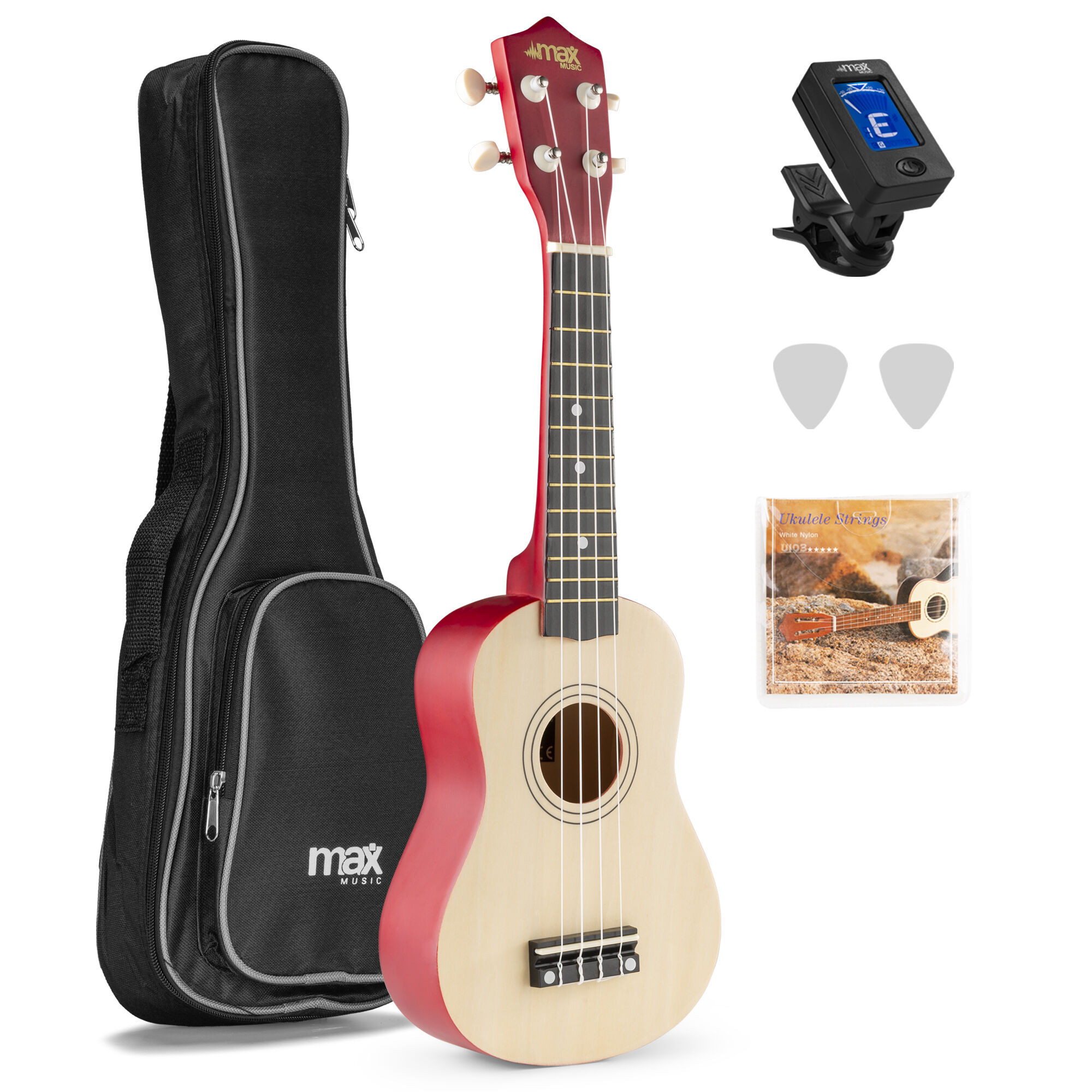 MAX UKEY Ukelele set met 21" Ukulele en accessoires - Naturel