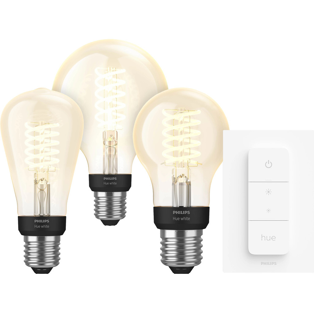 Philips Hue Filamentlamp White E27 3-Pack + Dimmer