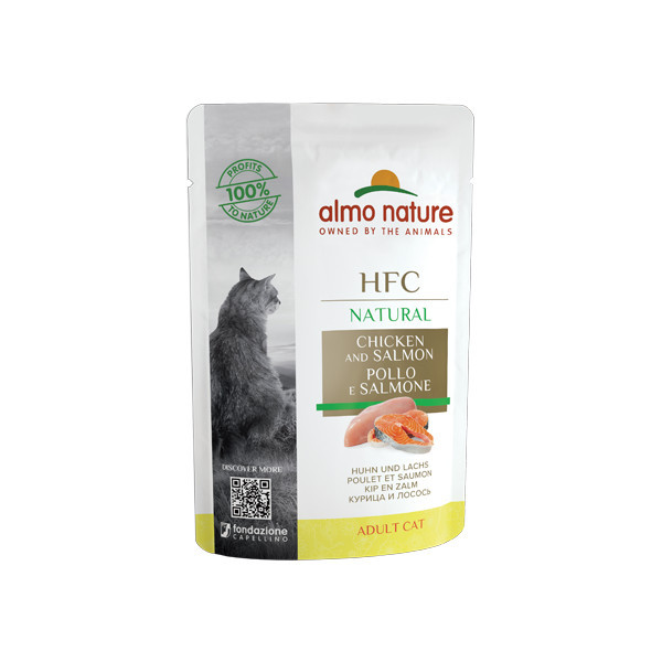 Almo Nature HFC Natural kip met zalm natvoer kat (55 g) 48 x 55 g