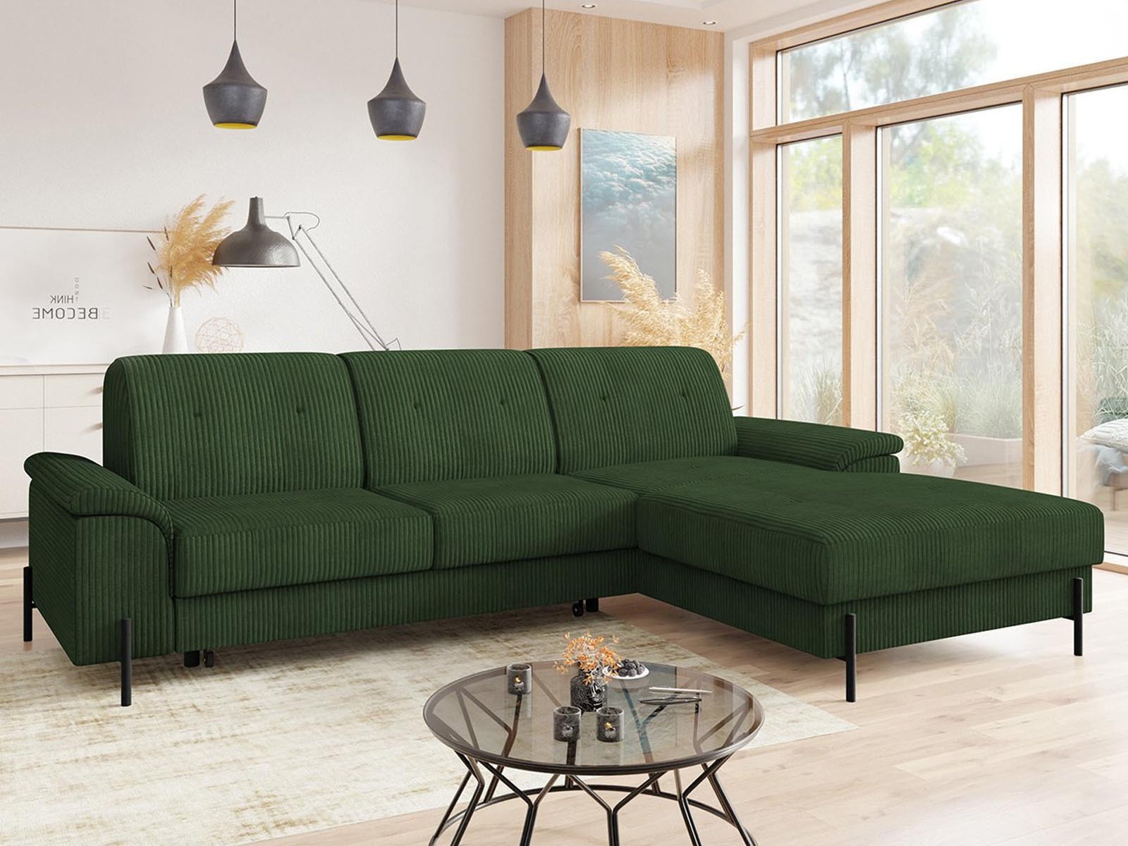 Converteerbare hoekbank EASTERN met longchair rechts corduroy groen