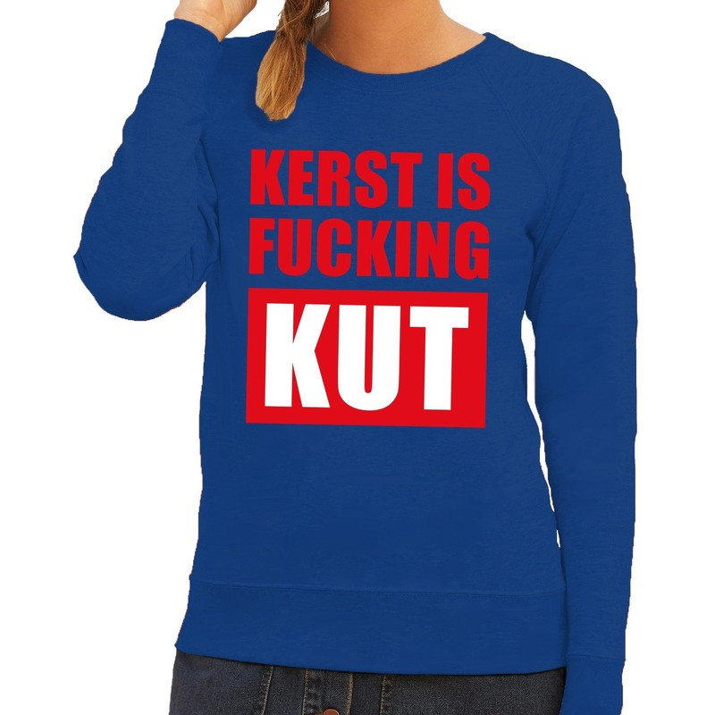 Foute kersttrui Kerst Is Fucking Kut blauw voor dames