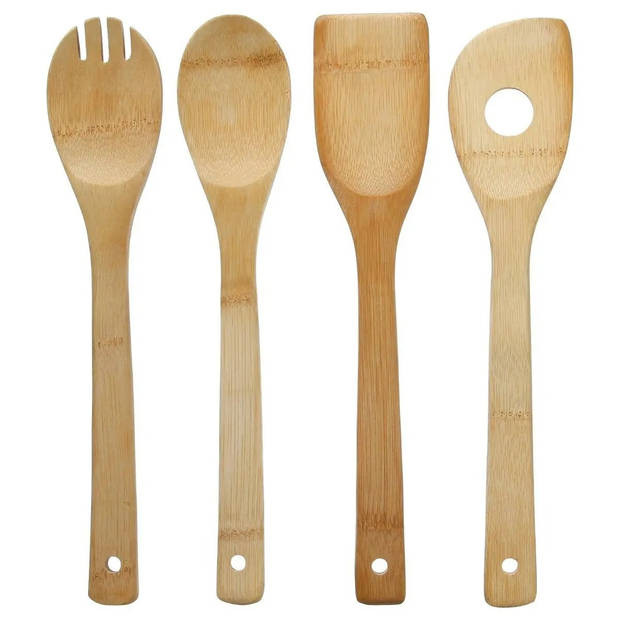 Pollepel set 4-delig 30 cm naturel van bamboe - Keukengerei