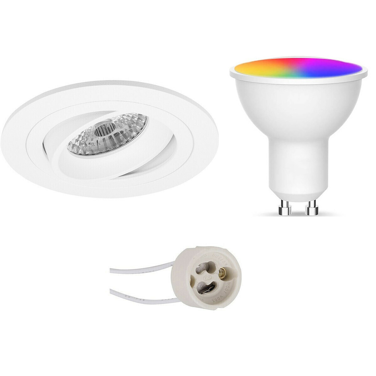 LED Spot Set GU10 - Facto - Smart LED - Wifi LED - Slimme LED - 5W - RGB+CCT - Aanpasbare Kleur - Dimbaar - Pragmi Alpin Pro - Inbouw Rond - Mat Wit - Kantelbaar Ø92mm