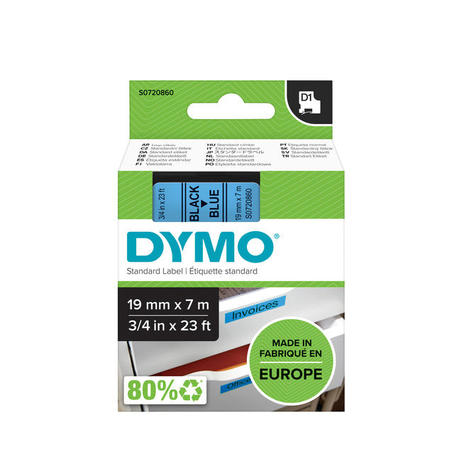 Labeltape Dymo 45806 D1 720860 19mmx7m zwart op blauw | 1 stuk