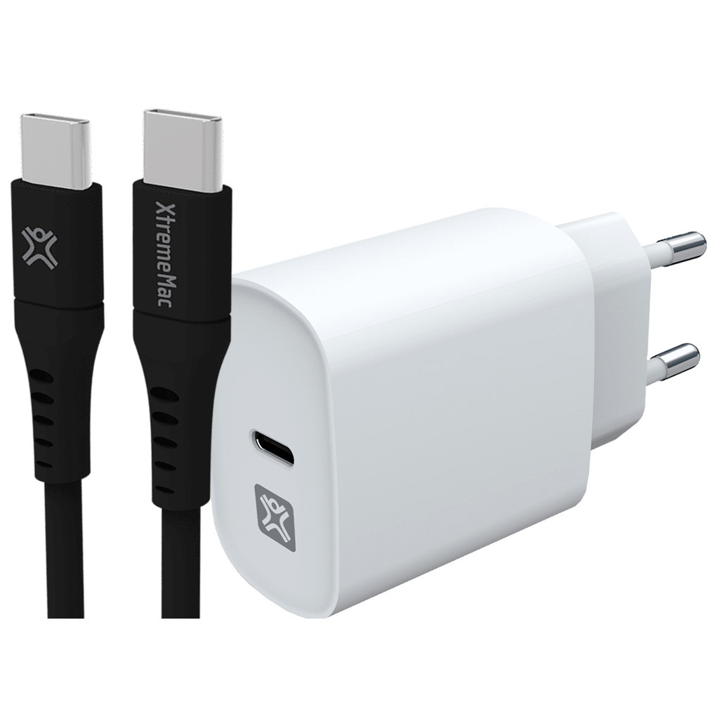 XtremeMac Power Delivery Oplader 30W Wit + Usb C Kabel 1,5m Kunststof Zwart