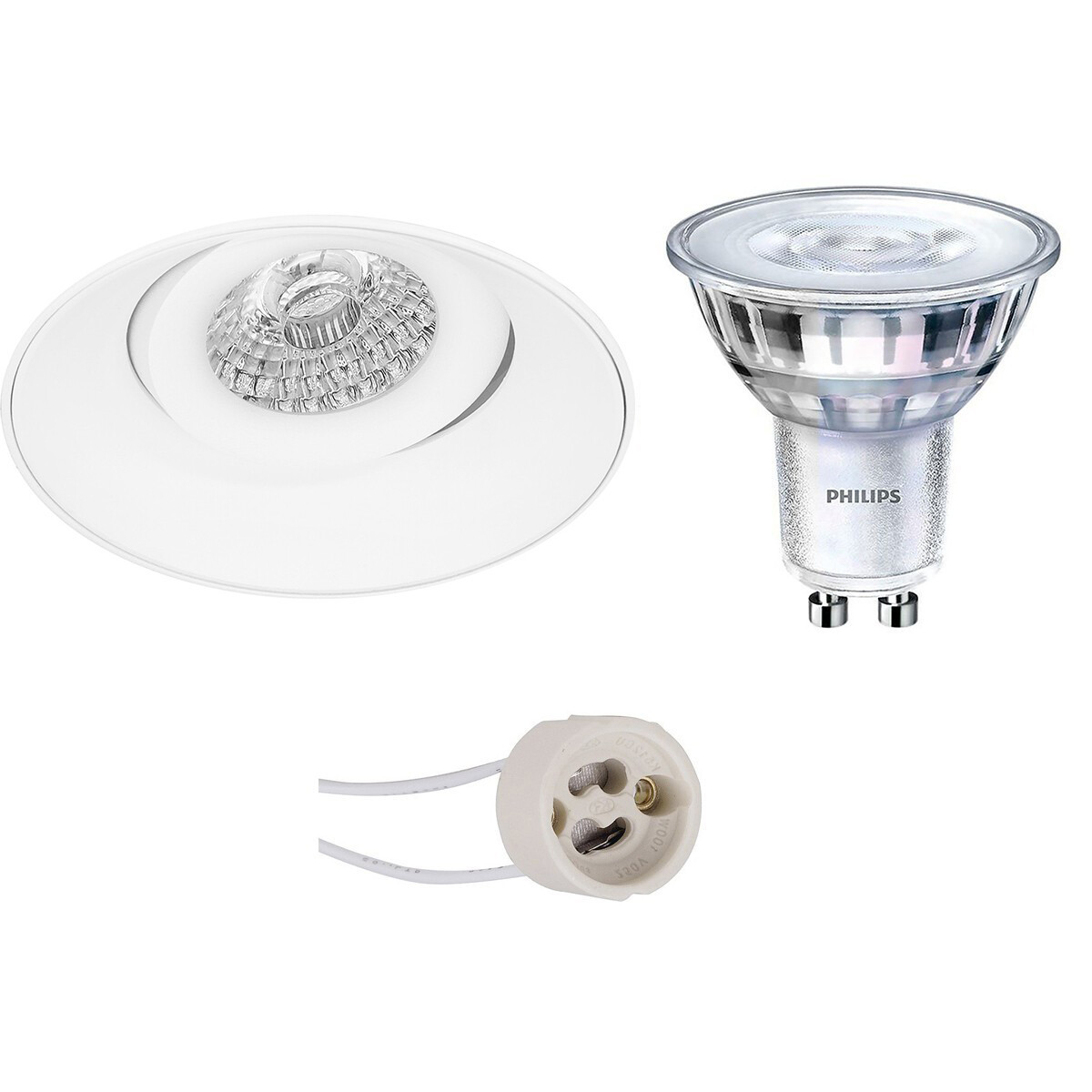 LED Spot Set - Pragmi Nivas Pro - GU10 Fitting - Inbouw Rond - Mat Wit - Trimless - Kantelbaar - Ø150mm - Philips - SceneSwitch 827 36D - 1.5W-5W - Warm Wit 2200K-2700K - Dimbaar