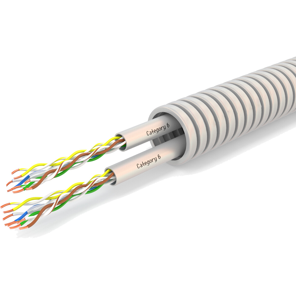 Flexibele Buis met CAT6 - Voorbedrade Flexbuis - 2x UTP CAT6 U/UTP - 20mm - 100 Meter