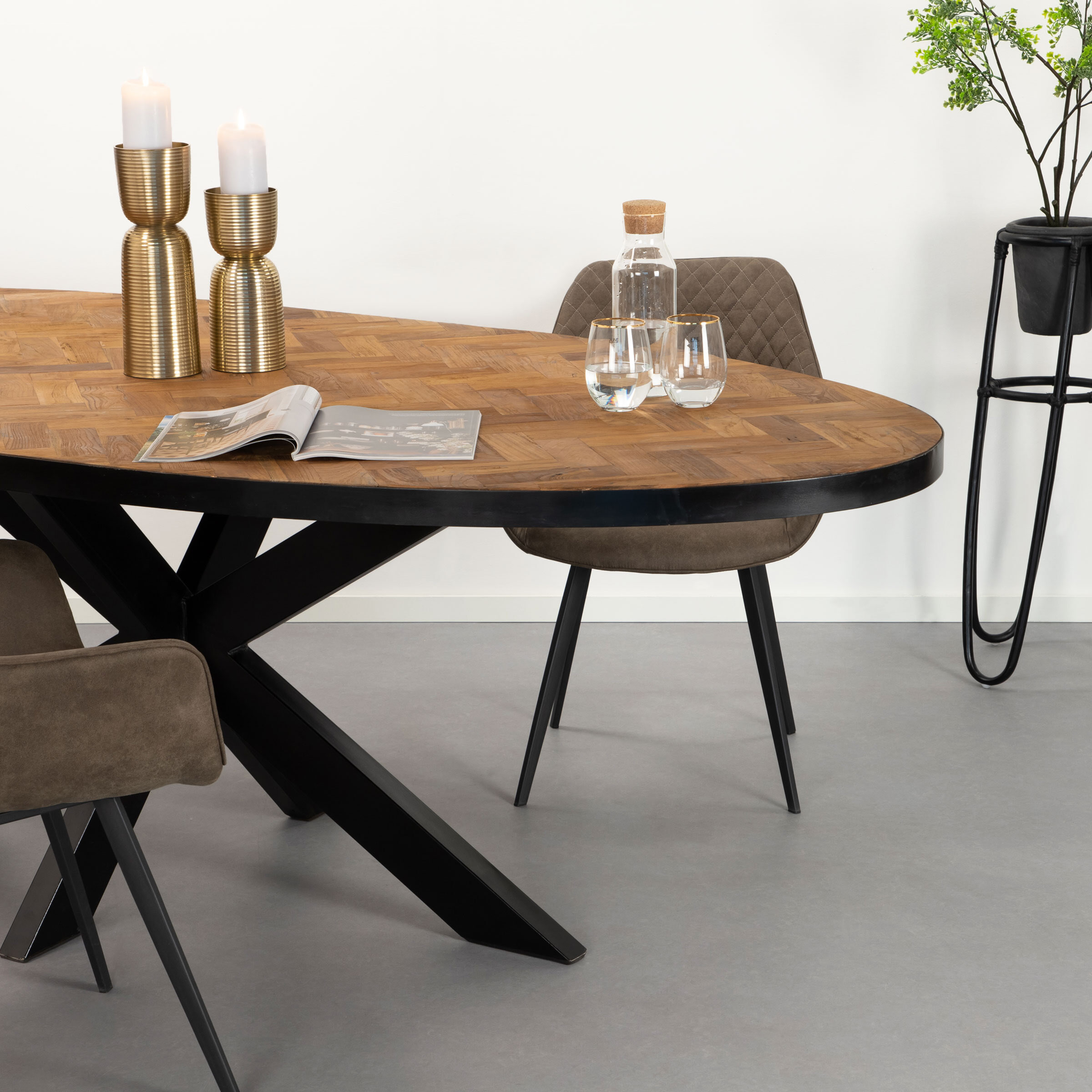 Sohome Ovale Eettafel Hawaii Visgraat Teak en staal - Hout - Ovaal