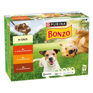 Bonzo Vitafit Adult maaltijdzakjes met rund, kip, lam en groenten in saus hondenvoer (85g) 4 dozen (48 x 85 g)