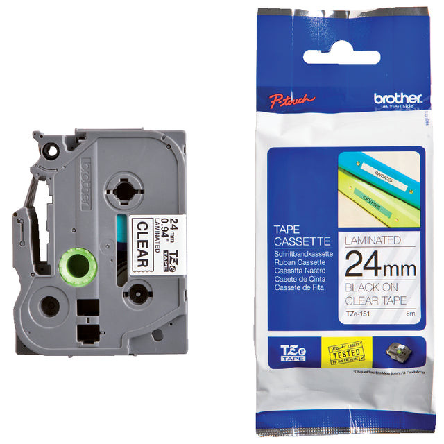 Brother TZe tape voor P-Touch 24 mm, zwart op transparant