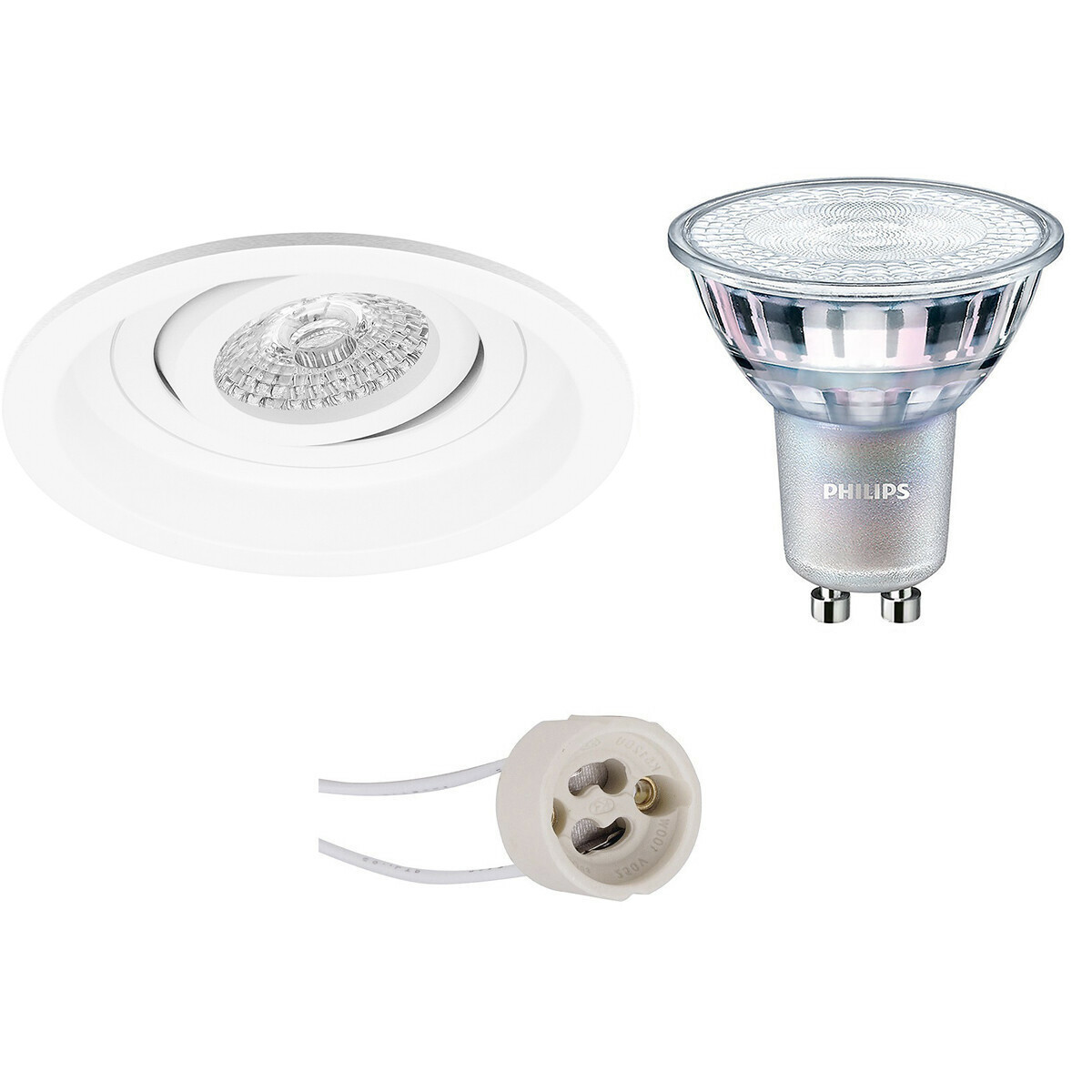 LED Spot Set - Pragmi Domy Pro - GU10 Fitting - Inbouw Rond - Mat Wit - Verdiept - Kantelbaar - Ø105mm - Philips - MASTER 927 36D VLE - 4.9W - Warm Wit 2200K-2700K - DimTone Dimbaar