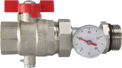 Bonfix Kogelkraan/schuifafsluiter - Kogelkraan met thermometer voor verdeler 1 x 1 - met rode vlindergreep