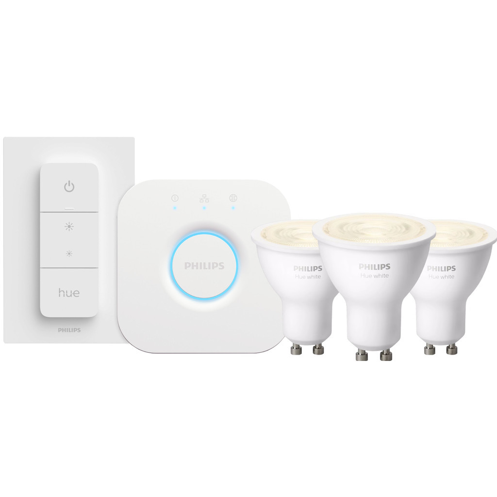 Philips Hue White Starter Pack GU10 met 3 lampen, dimmer + Bridge