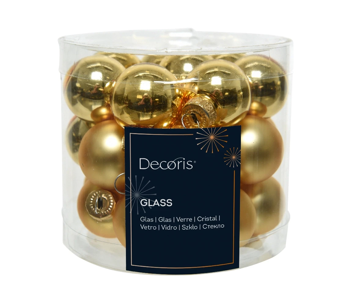 Decoris kerstballen set glas 24st licht goud 2,5cm